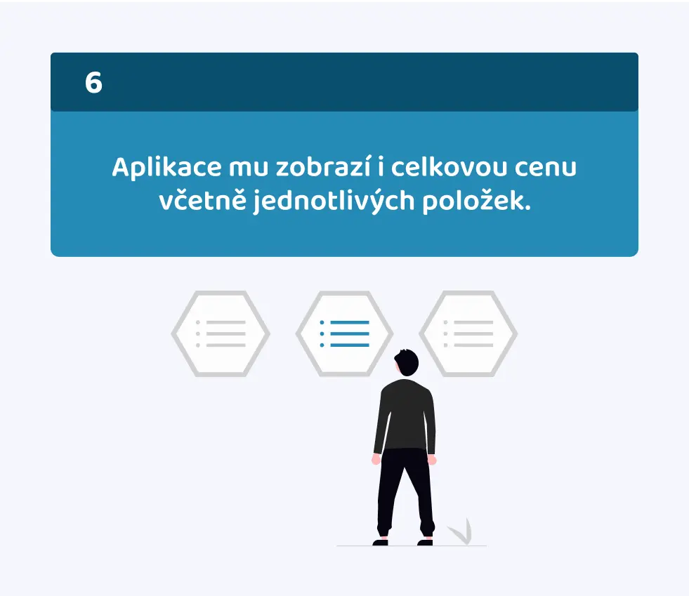 Aplikace mu zobrazí i celkovou cenu včetně jednotlivých položek