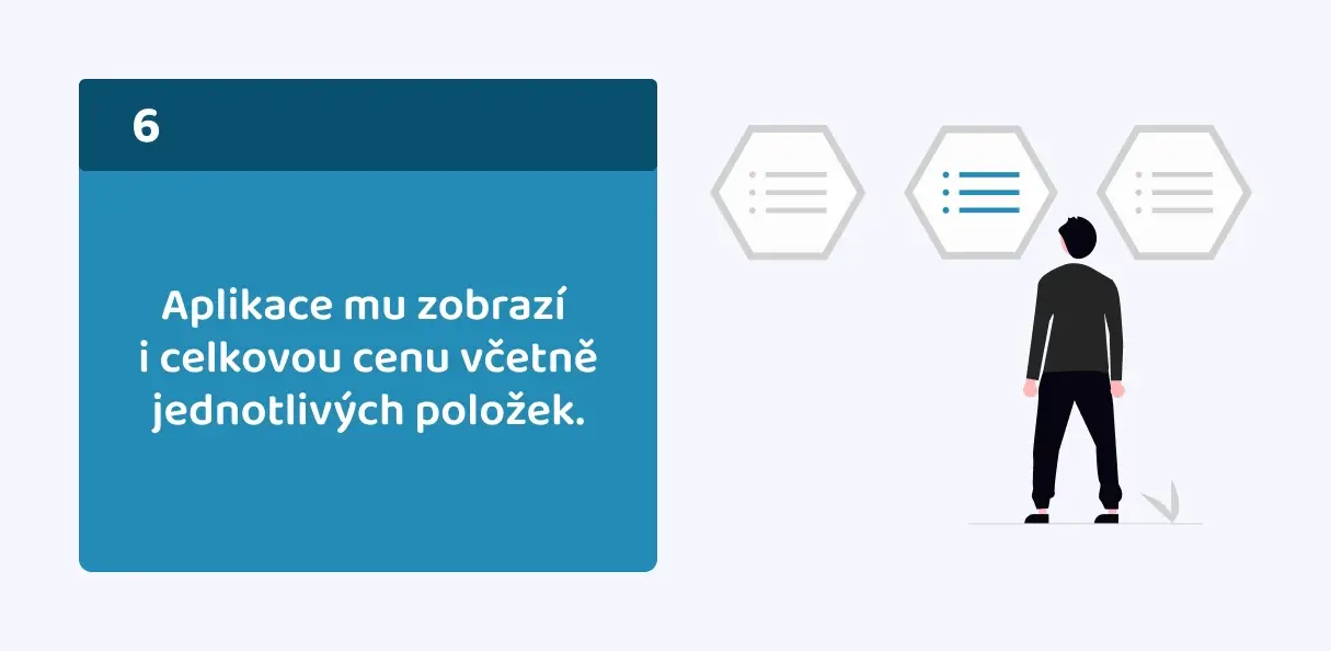 Aplikace mu zobrazí i celkovou cenu včetně jednotlivých položek